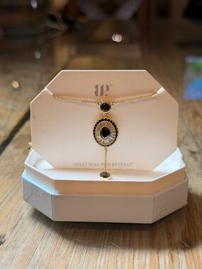 Bomb Party! Gold-Tone Necklace with Black Stone Oval Pendant by BP.